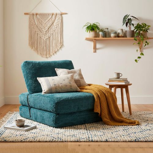 Poltrona Verde Petrolio Trasformabile in Letto, Rivestimento in Tessuto Bouclè Reclinabile 31x31x97h cm, Materiale Struttura in Tessuto - Abyane