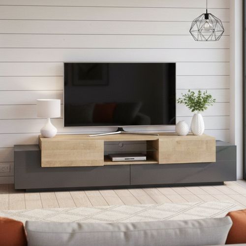 Porta TV antracite e acero 220x40x51h cm 4 ante - Amato