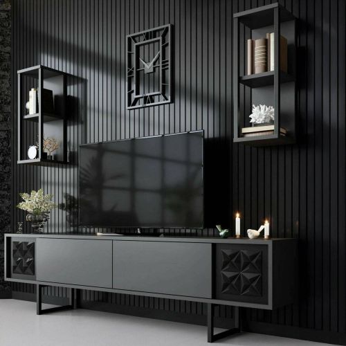 Porta TV antracite e nero 180x30x48h cm modulabile - Axa