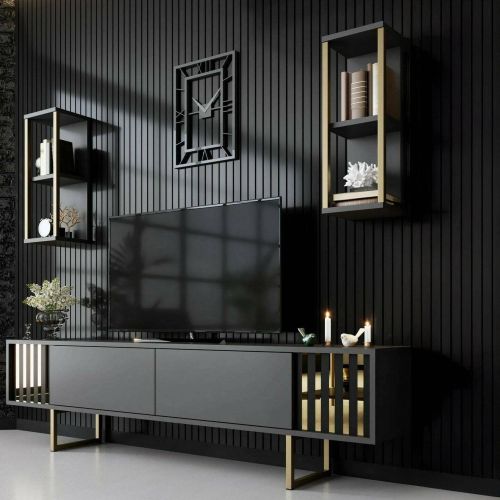 Porta TV antracite e oro 180x30x48h cm modulabile - Artinay
