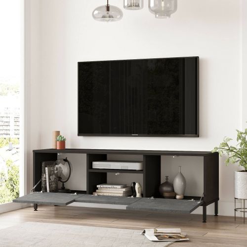 Porta TV argento e nero 140x35x46h cm 3 ante - Khagan