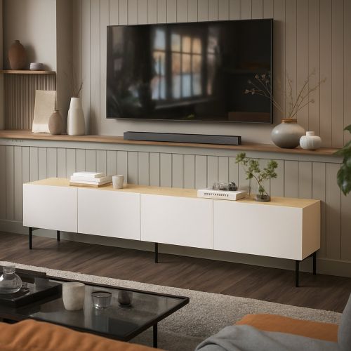 Porta TV beige e rovere 200x40x52h cm 4 ante - Scopa