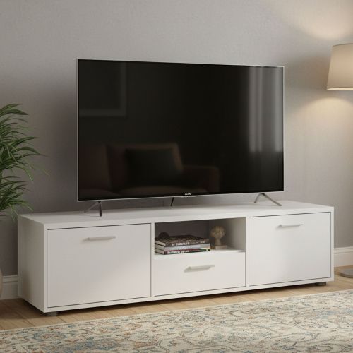 Porta TV bianco 147x39x38h cm 2 ante e 1 cassetto - Charo