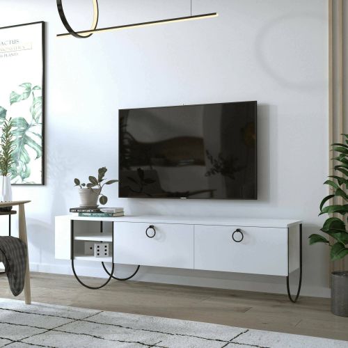 Porta TV bianco 150x36x44h cm 2 ante e 2 cassetti - Adige