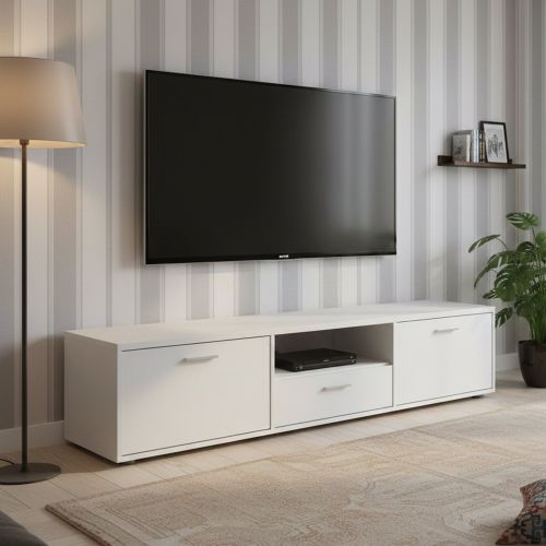 Porta TV bianco 177x39x38h cm 2 ante e 1 cassetto - Giaele