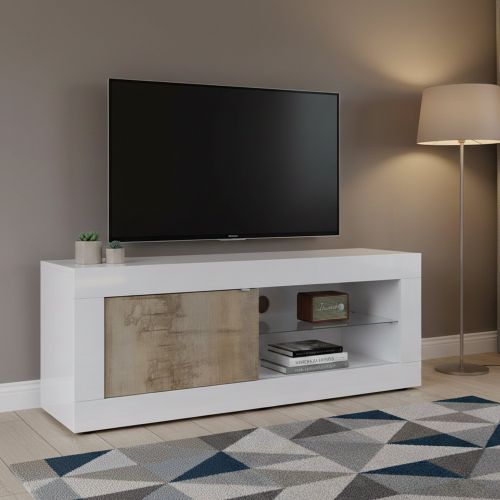 Porta TV bianco e acacia 140x43x56h cm in legno - Hector