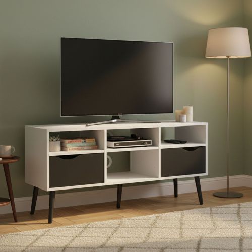 Porta TV bianco e nero 117x39x57h cm in legno - Aliani