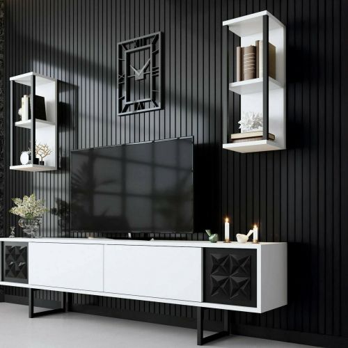 Porta TV bianco e nero 180x30x48h cm modulabile - Axa