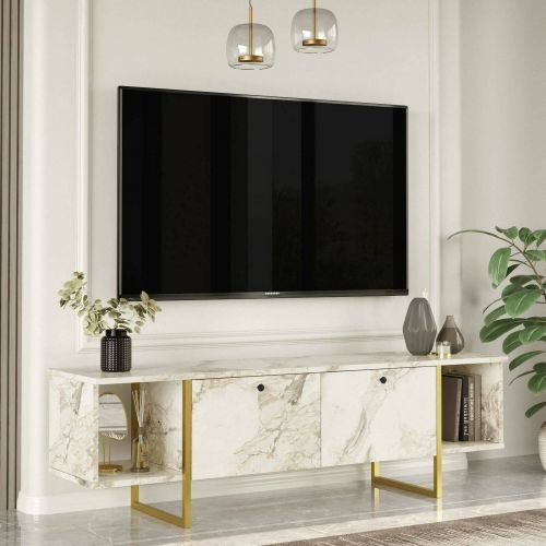 Porta TV bianco e oro 160x40x47h cm 2 ante - Adalberta