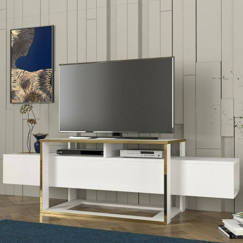 Porta TV bianco e oro 160x46x49h cm in legno - Jo