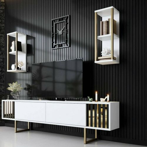 Porta TV bianco e oro 180x30x48h cm modulabile - Artinay