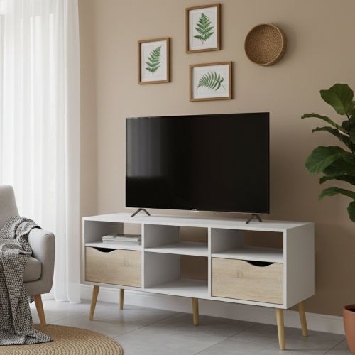 Porta TV bianco e quercia 117x39x57h cm in legno - Aliani