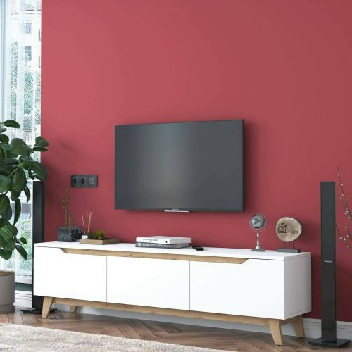 Porta TV bianco e rovere 180x35x48h cm 3 ante - Apatite