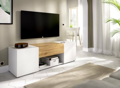 Porta TV bianco e rovere nodi 138x35x44h cm 2 ante e 1 cassetto - Acik