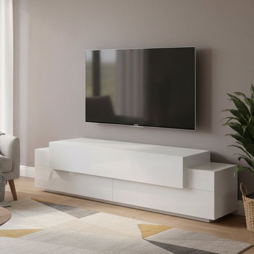 Porta TV bianco lucido 200x45x52h cm 3 ante - Arold