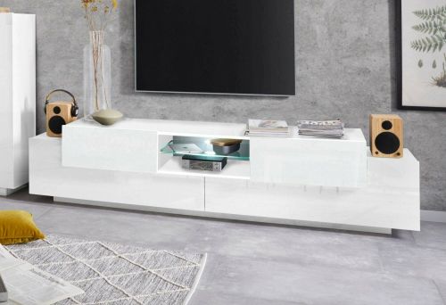 Porta TV bianco lucido 220x40x51h cm 4 ante - Amato