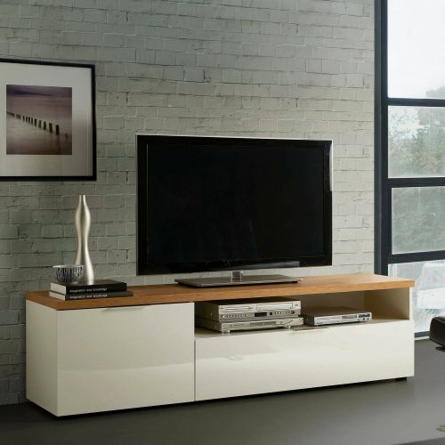 Porta TV bianco lucido e rovere 180x48x43h cm in legno - Manama