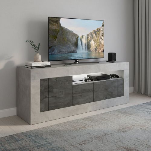 Porta TV cemento e ardesia 138x42x56h cm 3 ante - Iole
