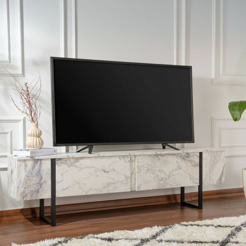Porta TV marmo e nero 180x29x50h cm 2 ante - Lilith