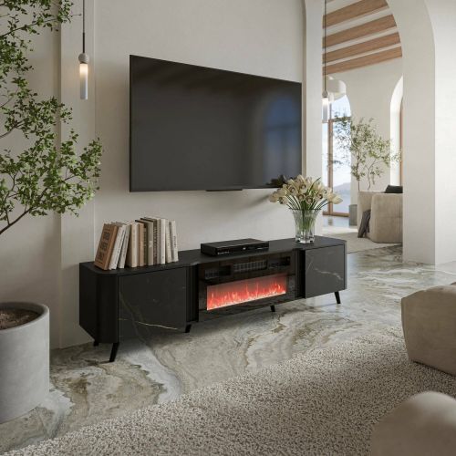 Porta TV marmo e nero 190x40x58h cm 2 ante - Vicino