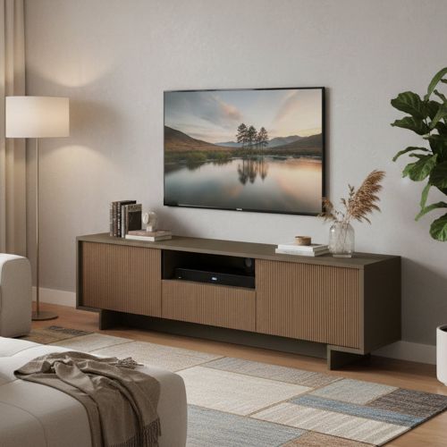 Porta TV marrone e noce 170x42x48h cm 2 ante e 1 cassetto - Atina