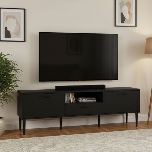 Porta TV nero 177x39x56h cm 2 ante e 1 cassetto - Anselme