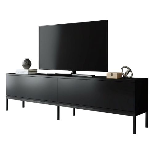 Mobile Porta TV Dmora Bamako, Credenza Soggiorno In Bianco Lucido E Antracite, Made In Italy, 180x47x43 Cm