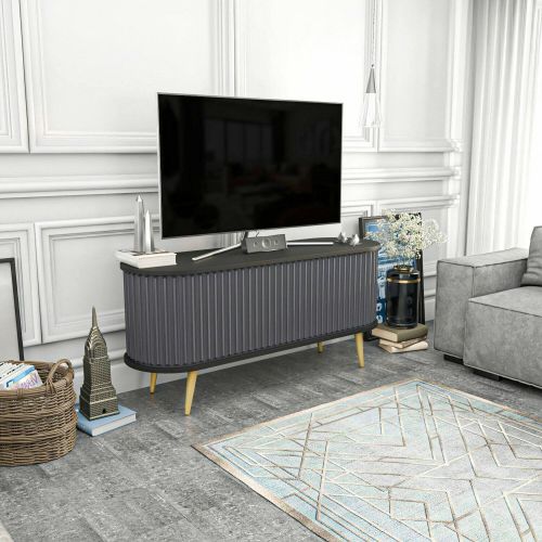 Porta TV nero e antracite 140x43x64h cm 2 ante - Bailu