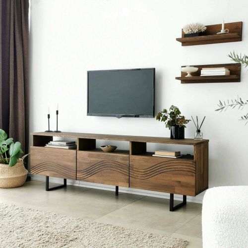 Porta TV noce 170x30x40h cm 3 ante legno massello - Ulana