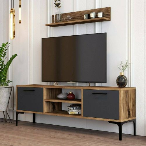 Porta TV noce e antracite 140x30x48h cm modulabile - sri