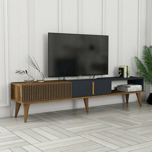Porta TV noce e antracite 180x35x40h cm 2 ante e 1 cassetto - Jakuchu