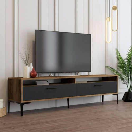 Porta TV noce e antracite 180x47x35h cm modulabile - Angiari