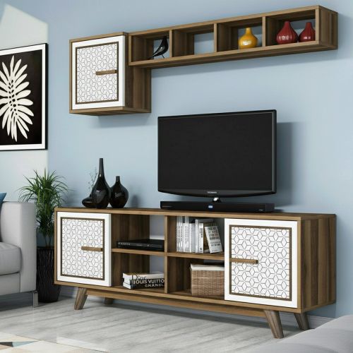 Porta TV noce e bianco 160x35x56h cm 3 ante - Guendalina