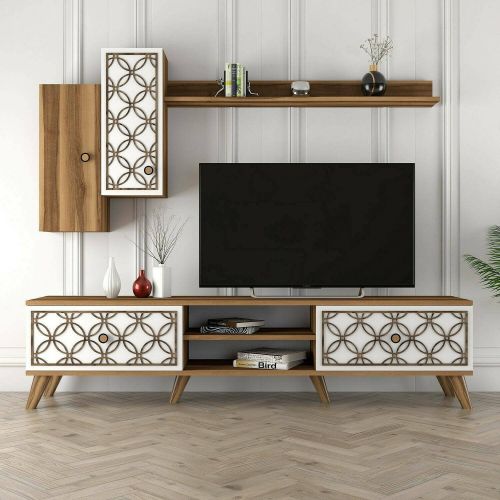 Porta TV noce e bianco 180x35x44h cm 4 ante - Nunzia