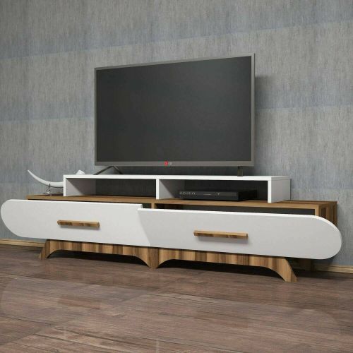 Porta TV noce e bianco 205x36x50h cm 2 ante - Massima