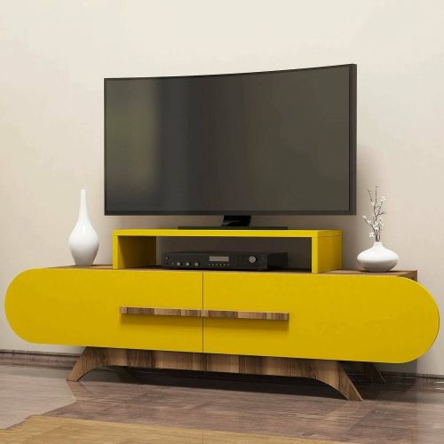 Porta TV noce e giallo 145x36x49h cm 2 ante - Nesatm