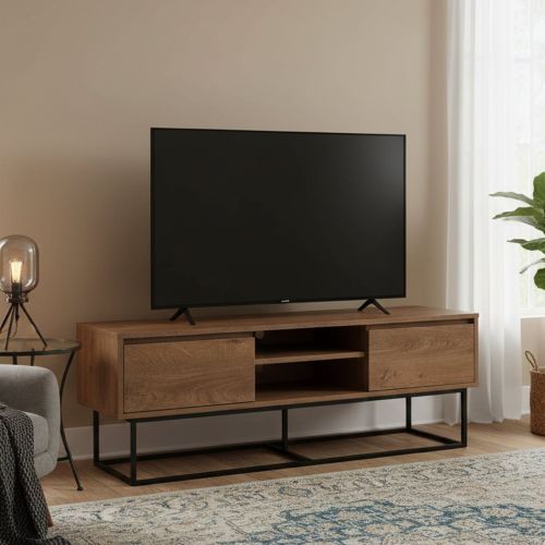 Porta TV noce e nero 140x40x50h cm 2 ante e 2 cassetti - Corinna