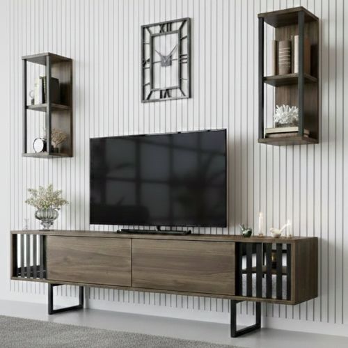 Porta TV noce e nero 180x30x48h cm 2 ante - Iva