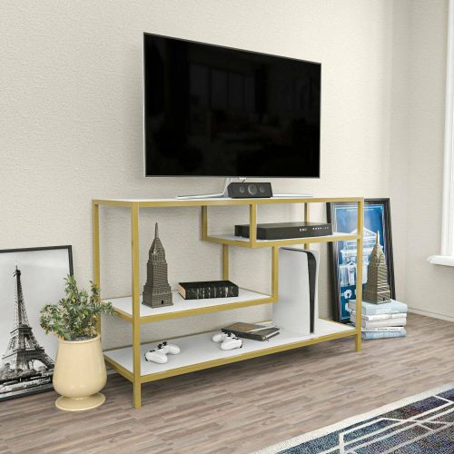 Porta TV oro e bianco 120x39x75h cm in legno - Ivette