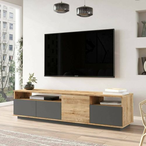 Porta TV quercia e antracite 180x44x44h cm 4 ante - Axi