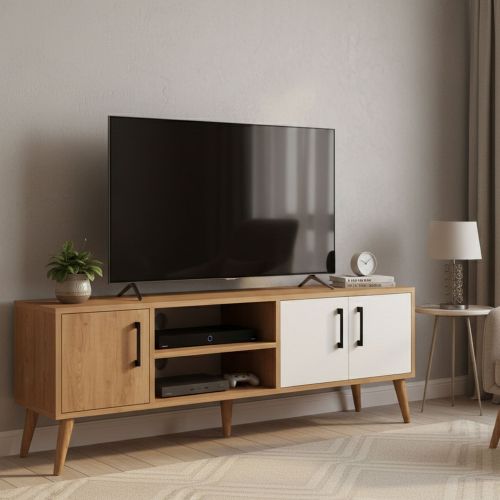 Porta TV quercia e bianco 150x34x52h cm 3 ante - Brugine
