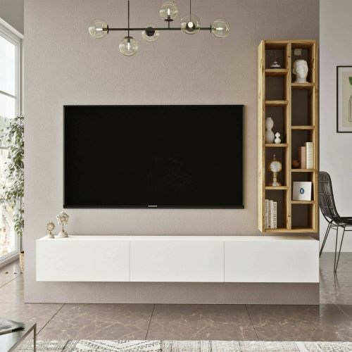 Porta TV quercia e bianco 174x27x25h cm 3 ante - Giusi