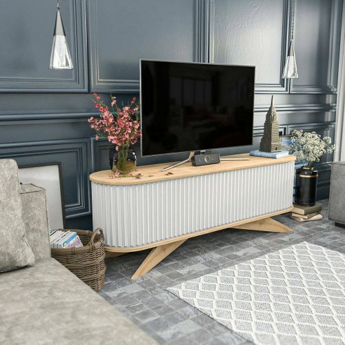 Porta TV quercia e bianco 180x43x60h cm in legno - Bailu