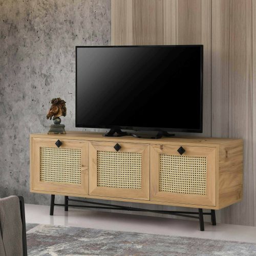 Porta TV quercia e nero 140x40x60h cm 3 ante - Assemini