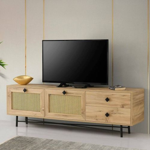 Porta TV quercia e nero 180x40x60h cm 2 ante e 2 cassetti - Apollinare