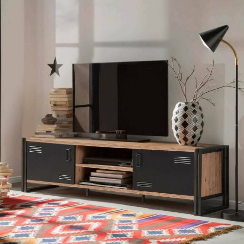 Porta TV quercia e nero 180x45x50h cm 2 ante - Cyprien