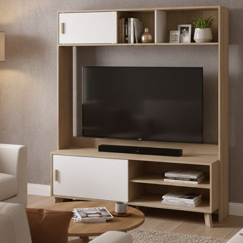 Porta TV rovere e bianco 158x48x180h cm 2 ante - Nicosia