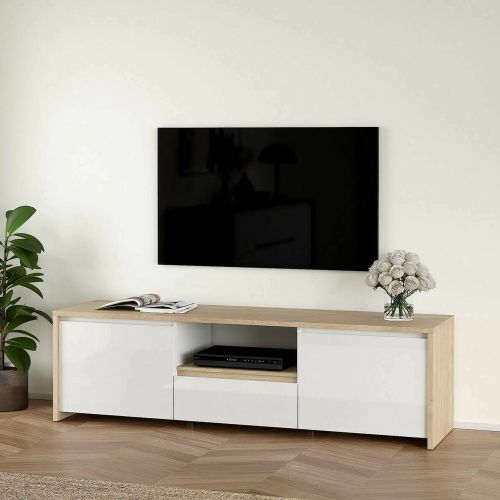 Porta TV rovere e bianco lucido 178x48x51h cm 2 ante e 1 cassetto - Ambivere