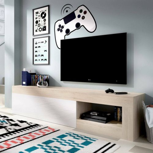 Porta TV rovere e bianco lucido 204x42x48h cm modulabile - Animeli