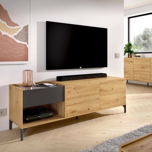 Porta TV rovere nodi e antracite 164x39x48h cm modulabile - Aras